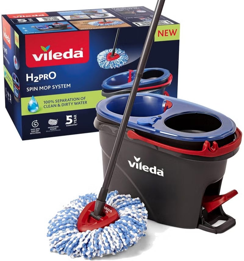 Vileda H2PRO Spin Mop System, Professional Spin Mop & Dual Bucket Cleaning System with Clean & Dirty Water Separation, Foot Pedal Spin & Triangle Head for Corner Cleaning - Image 1