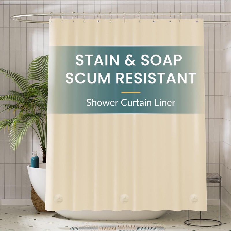 Titanker Plastic Shower Curtain Liner, 72x72 Beige Shower Liner Lightweight PEVA Shower Curtains for Bathroom, Waterproof Shower Liner with Magnets and Rustproof Grommets - Image 1