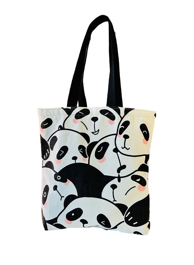 Cartoon Panda One Shoulder Canvas Bag Large Shopping Bag Travel Bag Inside with Zipper and Small Pocket  - Image 1