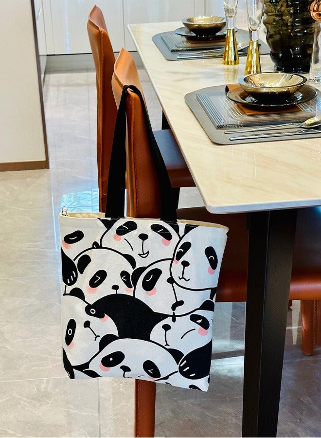Cartoon Panda One Shoulder Canvas Bag Large Shopping Bag Travel Bag Inside with Zipper and Small Pocket  - Image 4