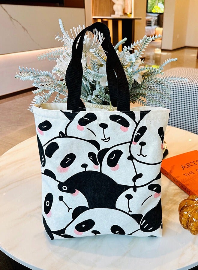 Cartoon Panda One Shoulder Canvas Bag Large Shopping Bag Travel Bag Inside with Zipper and Small Pocket  - Image 2