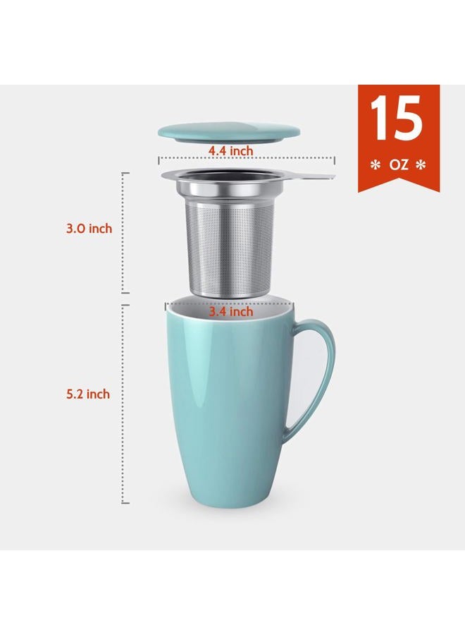 Sweese 2101 Porcelain Tea Mug with Infuser and Lid, 15 OZ, Turquoise - Image 2