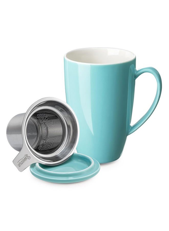 Sweese 2101 Porcelain Tea Mug with Infuser and Lid, 15 OZ, Turquoise - Image 1