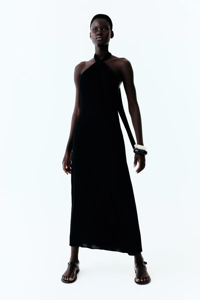 H&M Linen-blend halterneck dress