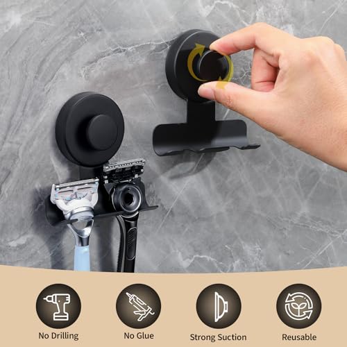 Fenas Suction Cup Razor and Shaver Holder for Shower Wall, Stainless Steel Reusable Suction Hook for Towel and Loofah, Damage-Free Installation (2, Matte Black) - Image 5