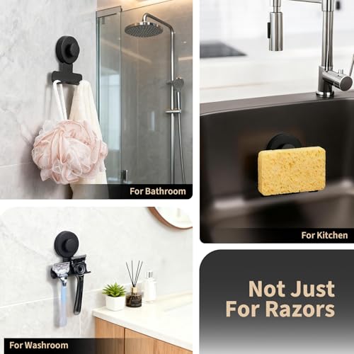 Fenas Suction Cup Razor and Shaver Holder for Shower Wall, Stainless Steel Reusable Suction Hook for Towel and Loofah, Damage-Free Installation (2, Matte Black) - Image 4