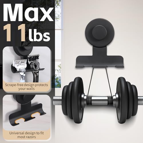 Fenas Suction Cup Razor and Shaver Holder for Shower Wall, Stainless Steel Reusable Suction Hook for Towel and Loofah, Damage-Free Installation (2, Matte Black) - Image 2