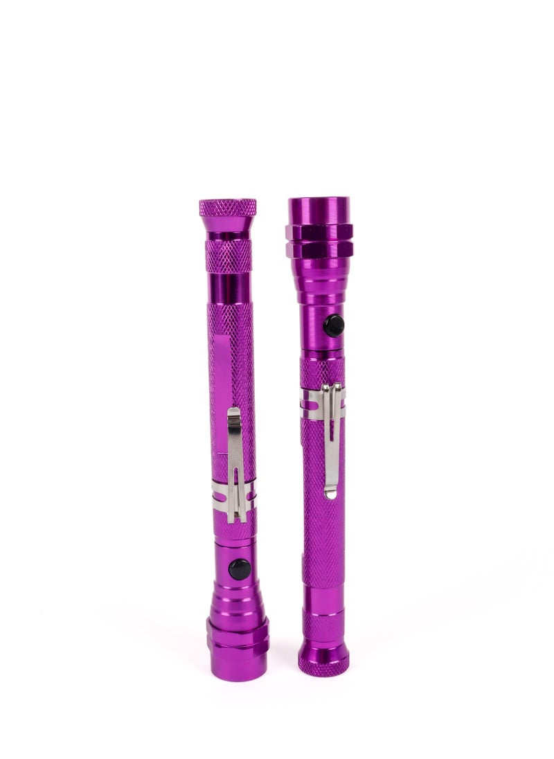LUSTER - 2pc Extendable led flashlight with hanging clip and strong magnetic base purple - Image 1