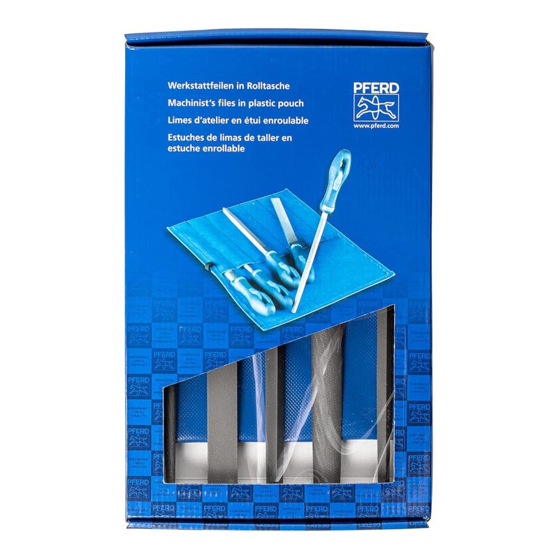 Pferd 10 Machinist File Set 5Piece American Pattern WRU 541 Type Second Cut for Efficient Stock Removal with Ergonomic Handles Plastic Pouch Part 16080