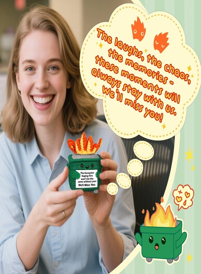 Quaintir Funny Farewell Gifts for Coworkers, Christmas Stocking Stuffers, Retirement Gifts for Women Men - Positive Crochet Dumpster Raging Fire, Coworker Leaving Going Away Goodbye Gift for Boss Friend - Image 4