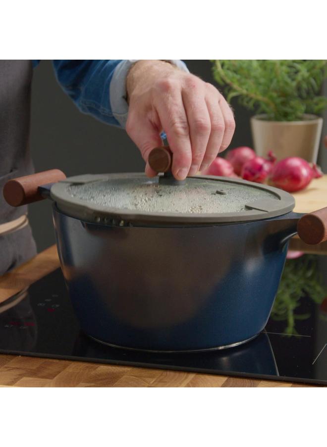 erorex Pot With Lid, Non-Stick Coating Glass/Wood Black-Blue, 5 L - Image 2