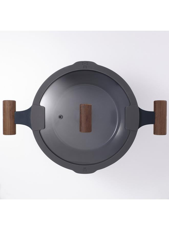 erorex Pot With Lid, Non-Stick Coating Glass/Wood Black-Blue, 5 L - Image 5