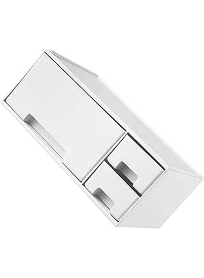White Monitor Stand Riser With Pull Out Storage Drawer Desk Organizer - Image 1