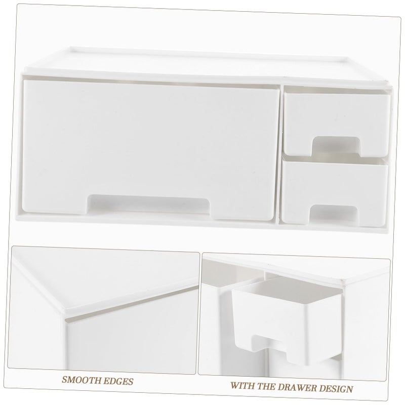 White Monitor Stand Riser With Pull Out Storage Drawer Desk Organizer - Image 4