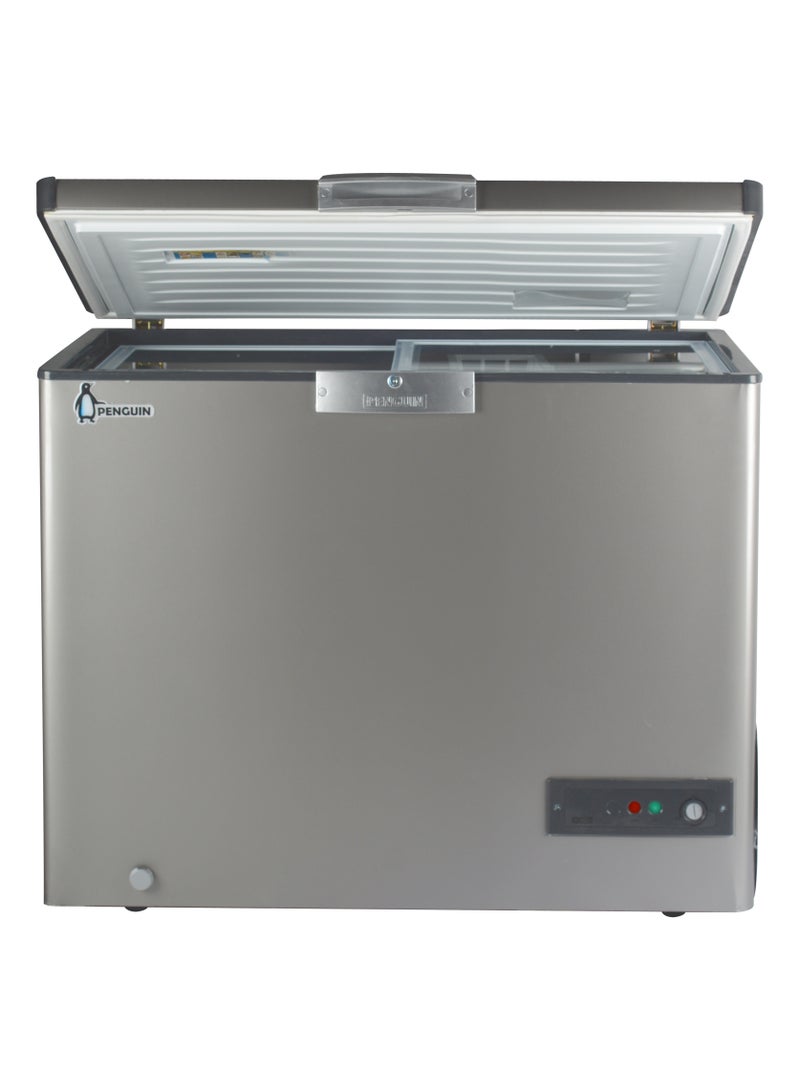 بنجوين ثلاجة فريزر فضية ES250L سعة 205 لتر مع باب زجاجي منزلق وضاغط عاكس