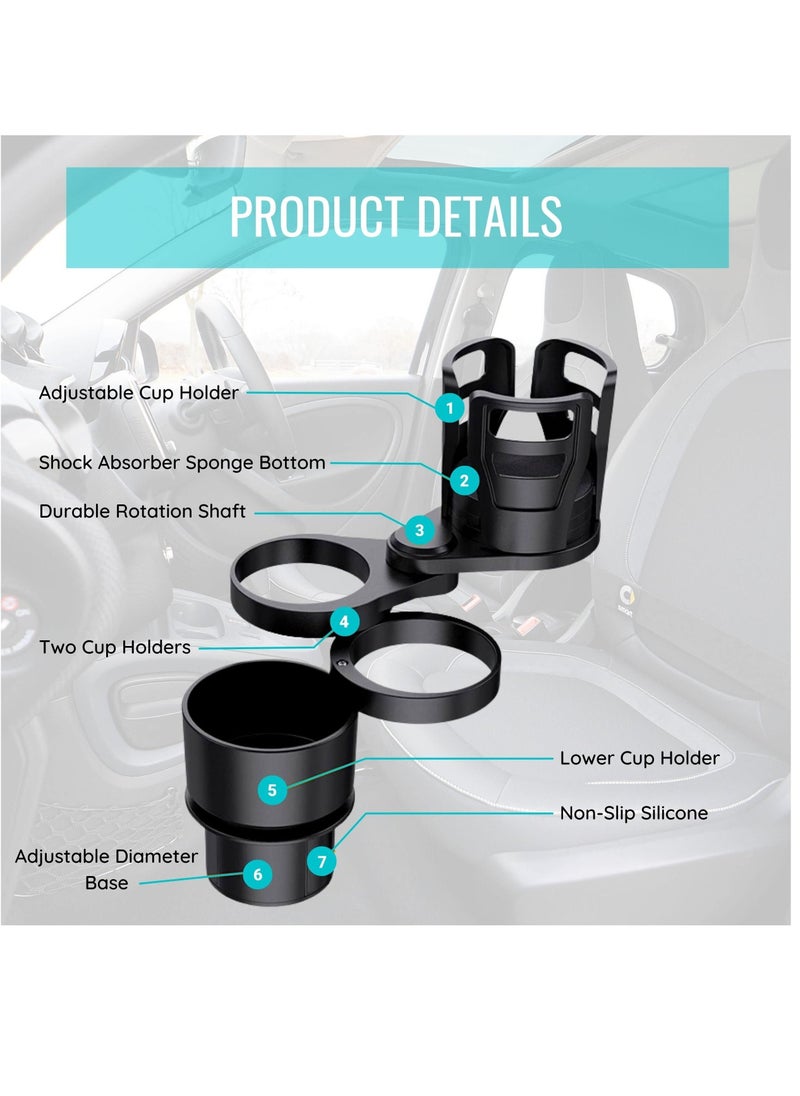 SYOSI 4 in 1 Car Cup Holder, Multifunctional Expander Adapter with Adjustable Base, All Purpose Car Cup Holder, and Organizer, 360 Degrees Rotating Car Cup Mount Stand Extender or Extender for Car - Image 5