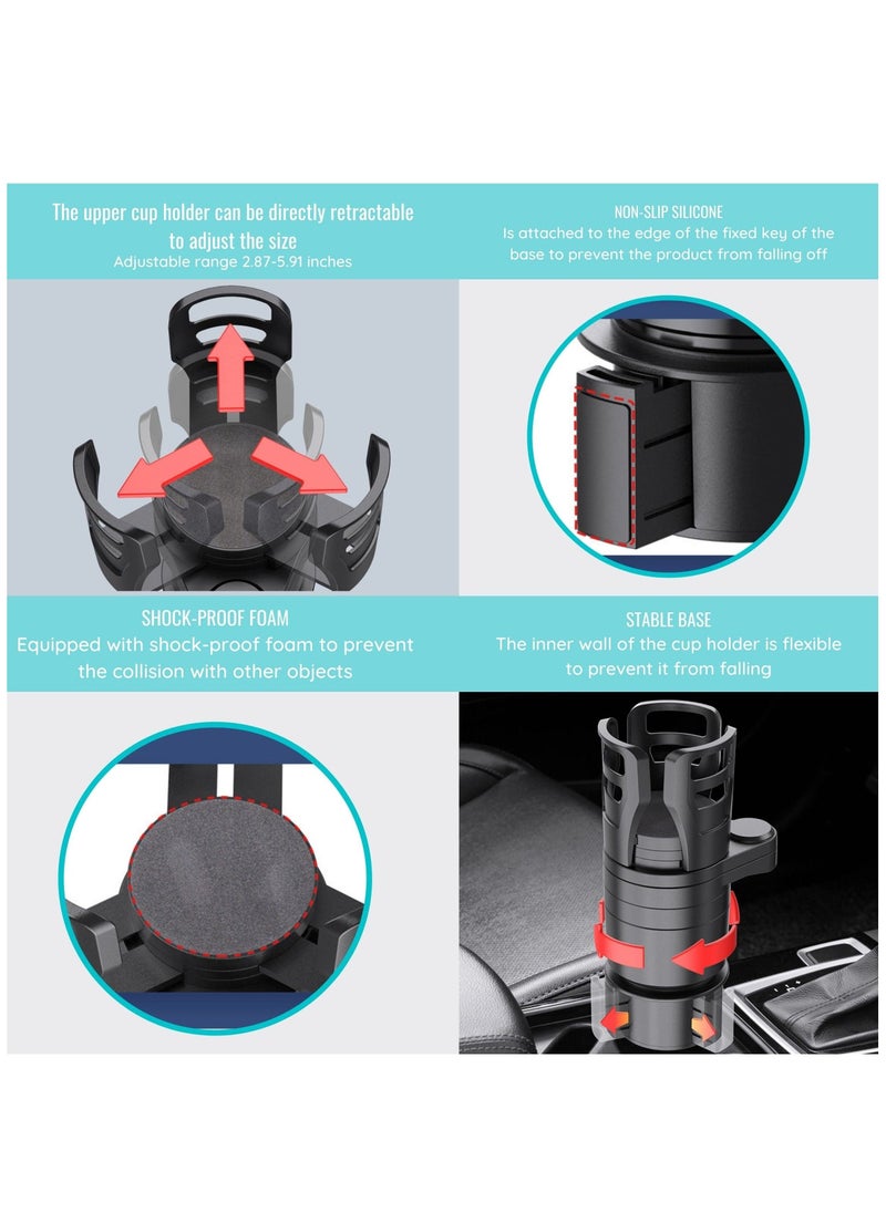 SYOSI 4 in 1 Car Cup Holder, Multifunctional Expander Adapter with Adjustable Base, All Purpose Car Cup Holder, and Organizer, 360 Degrees Rotating Car Cup Mount Stand Extender or Extender for Car - Image 4