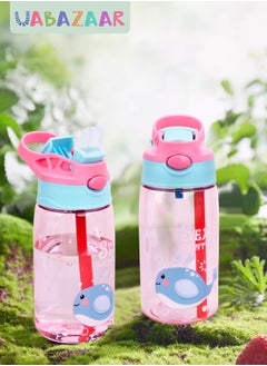 URbazaar 480ml Kids Water Bottle with Straw Leakproof, BPA Free, Suitable for Boys and Girls (Whale)  - Image 1