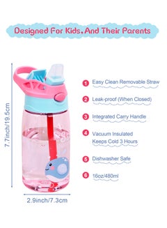 URbazaar 480ml Kids Water Bottle with Straw Leakproof, BPA Free, Suitable for Boys and Girls (Whale)  - Image 2