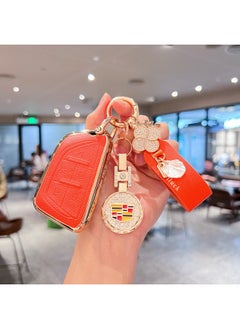 For Cadillac CT5 Key Cover Xt5/xt4/ct6/xts/xt6 Car ATSL Shell Ct4 High-grade Shell Buckle-Color:Cadillac C Model [vitality Orange] Single Shell + Gold Diamond Label + Hair Ribbon