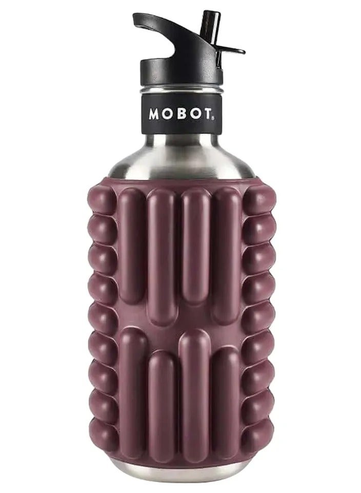 MOBOT Portable Travel Foam Roller Water Bottle with Sip Straw, Stainless Steel Screw Lid | Insulated Sports Water Bottle and Foam Rollers for Yoga, Workout, Home Gym, & Exercise, Beet (798.4ml) - Image 1
