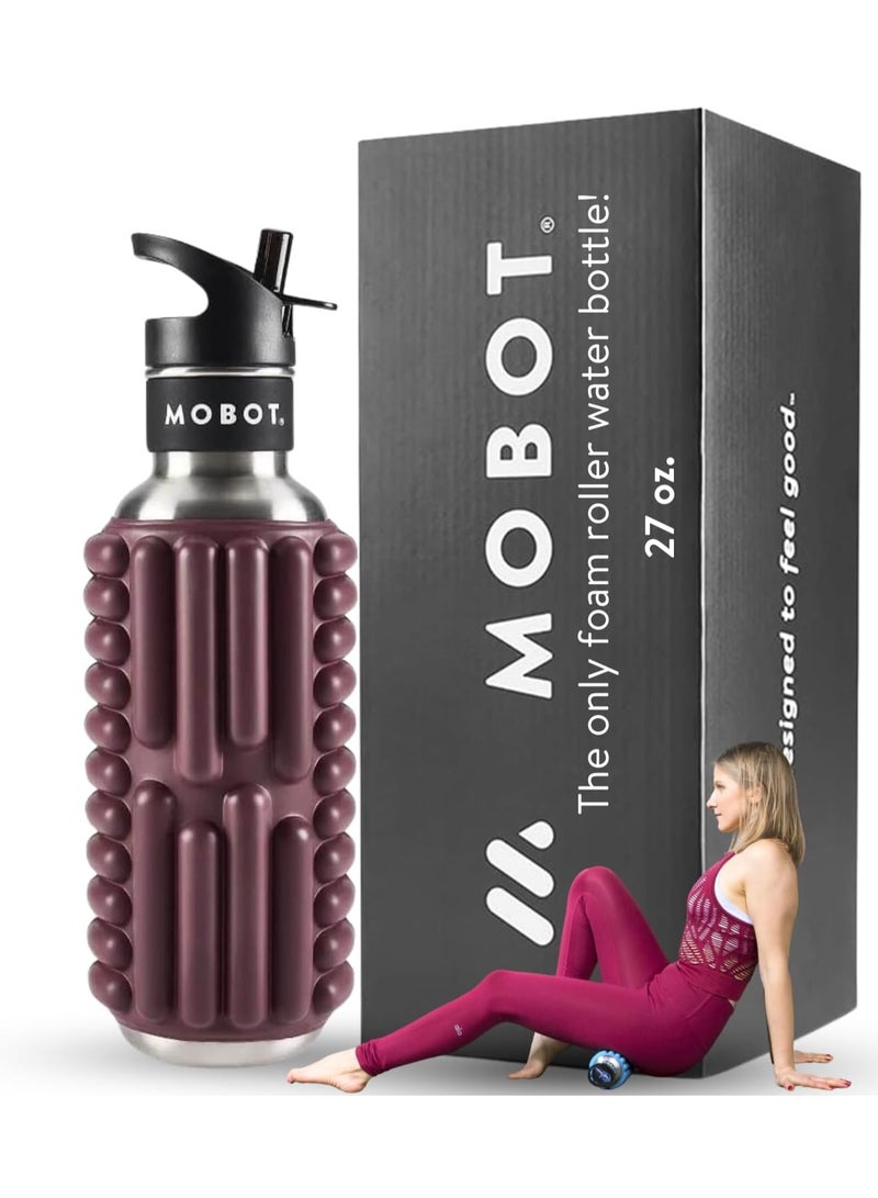 MOBOT Portable Travel Foam Roller Water Bottle with Sip Straw, Stainless Steel Screw Lid | Insulated Sports Water Bottle and Foam Rollers for Yoga, Workout, Home Gym, & Exercise, Beet (798.4ml) - Image 2