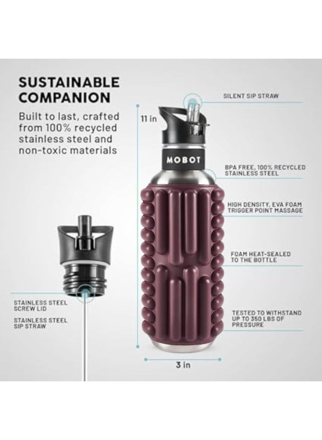 MOBOT Portable Travel Foam Roller Water Bottle with Sip Straw, Stainless Steel Screw Lid | Insulated Sports Water Bottle and Foam Rollers for Yoga, Workout, Home Gym, & Exercise, Beet (798.4ml) - Image 5