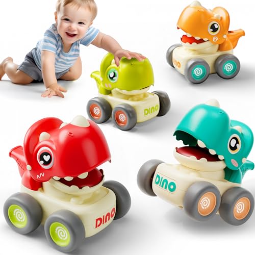 iPlay, iLearn Dinosaur Car Toys for Toddlers 1-3, Baby Dino Press Go Whistle Cars, Infant Racing Vehicle Set, Push Go Friction Car for 6 9 12 18 Months, 1st Birthday Gift for 1 2 Years Old Boys Girls - Image 1