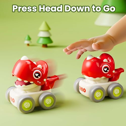 iPlay, iLearn Dinosaur Car Toys for Toddlers 1-3, Baby Dino Press Go Whistle Cars, Infant Racing Vehicle Set, Push Go Friction Car for 6 9 12 18 Months, 1st Birthday Gift for 1 2 Years Old Boys Girls - Image 2