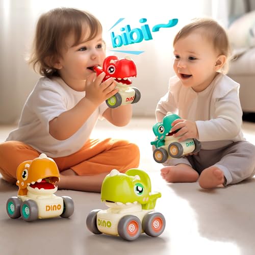 iPlay, iLearn Dinosaur Car Toys for Toddlers 1-3, Baby Dino Press Go Whistle Cars, Infant Racing Vehicle Set, Push Go Friction Car for 6 9 12 18 Months, 1st Birthday Gift for 1 2 Years Old Boys Girls - Image 5