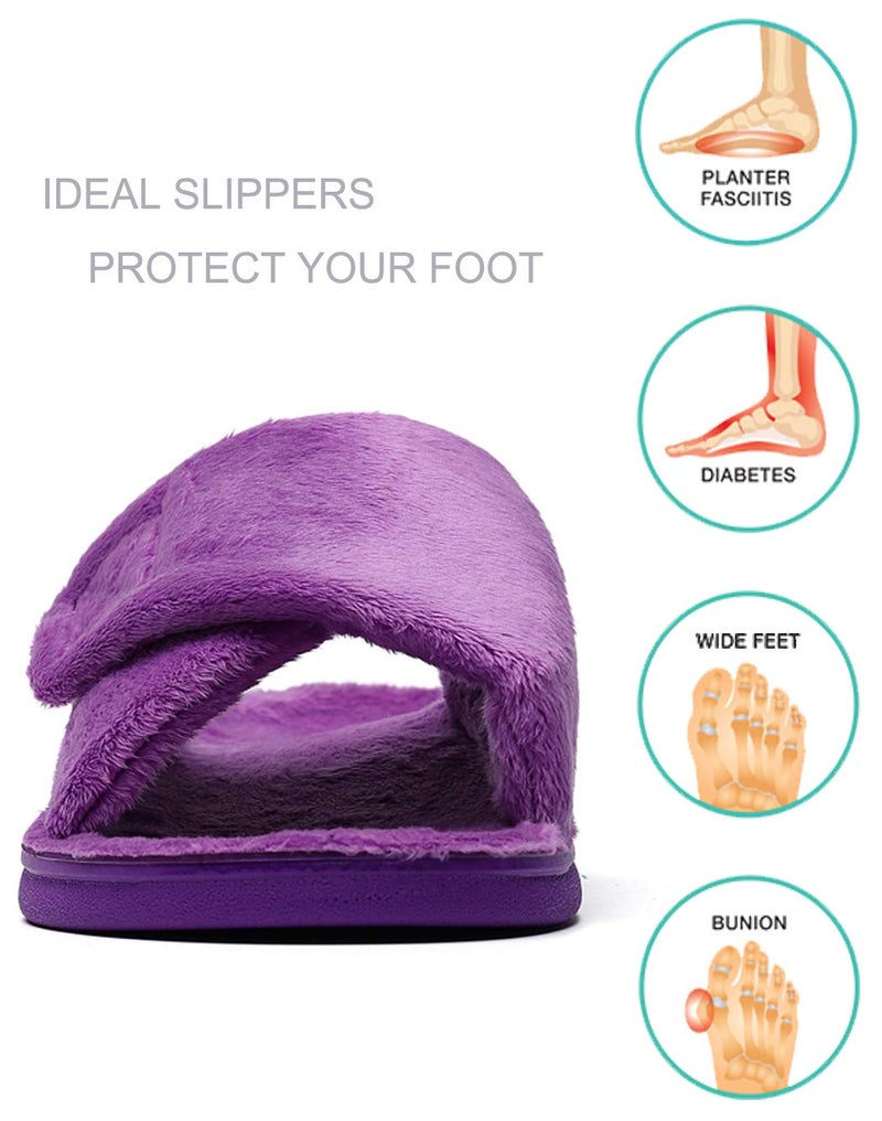 SOLLBEAM Women's Plantar Fasciitis Fuzzy House Orthopedic Adjustable Slippers With Arch Support Orthotic Heel Cup Sandals For Ladies - Image 2