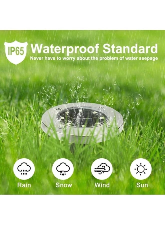 فيفب أضواء الأرض الشمسية ، أضواء الحديقة الشمسية المقاومة للماء ، تحديث حديقة الهواء الطلق المقاومة للماء مضيئة في الأرض ، أضواء المناظر الطبيعية للمسار ، الفناء ، سطح السفينة ، العشب ، الفناء ، الممر (4 حزمة ضوء دافئ) - Image 4