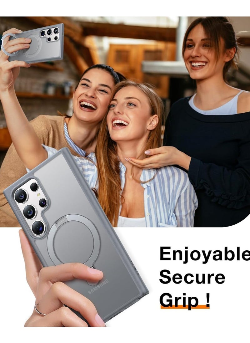 YoYoTech - Magnetic Kickstand for S25 Ultra Case 6.9'' 2025 [16FT Drop Protection] [Compatible with MagSafe] Matte Translucent Soft Silky Slim Cover -Grey - Image 1
