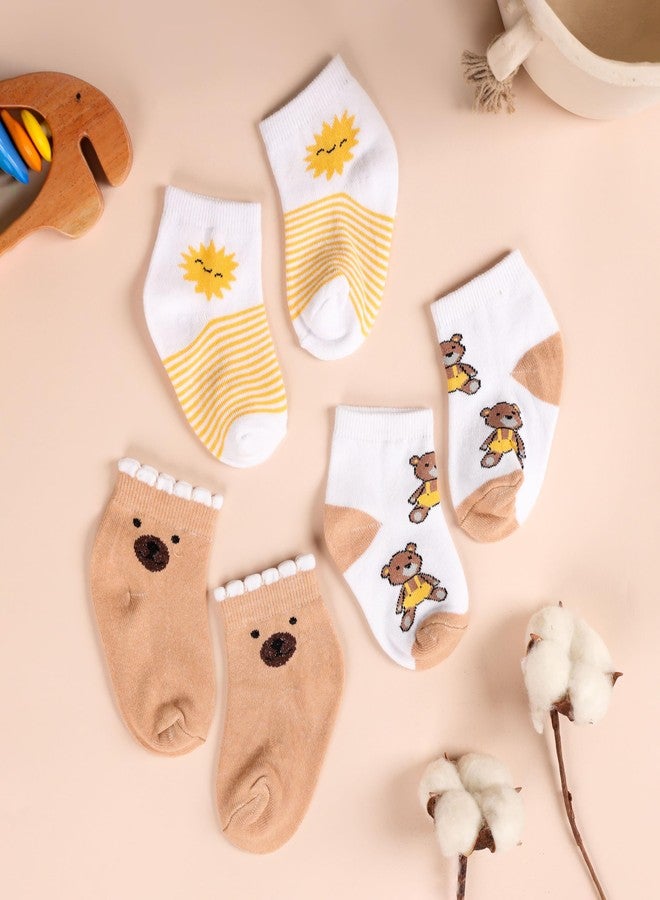 Kicks & Crawl Baby Boys & Baby Girls Anti-skid/slip Cuddly Bear Flat Socks-Pack of 3 (0-6M) - Image 2