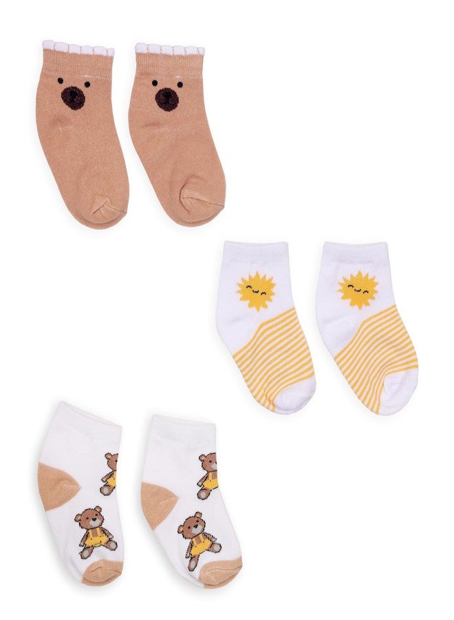 Kicks & Crawl Baby Boys & Baby Girls Anti-skid/slip Cuddly Bear Flat Socks-Pack of 3 (0-6M) - Image 1
