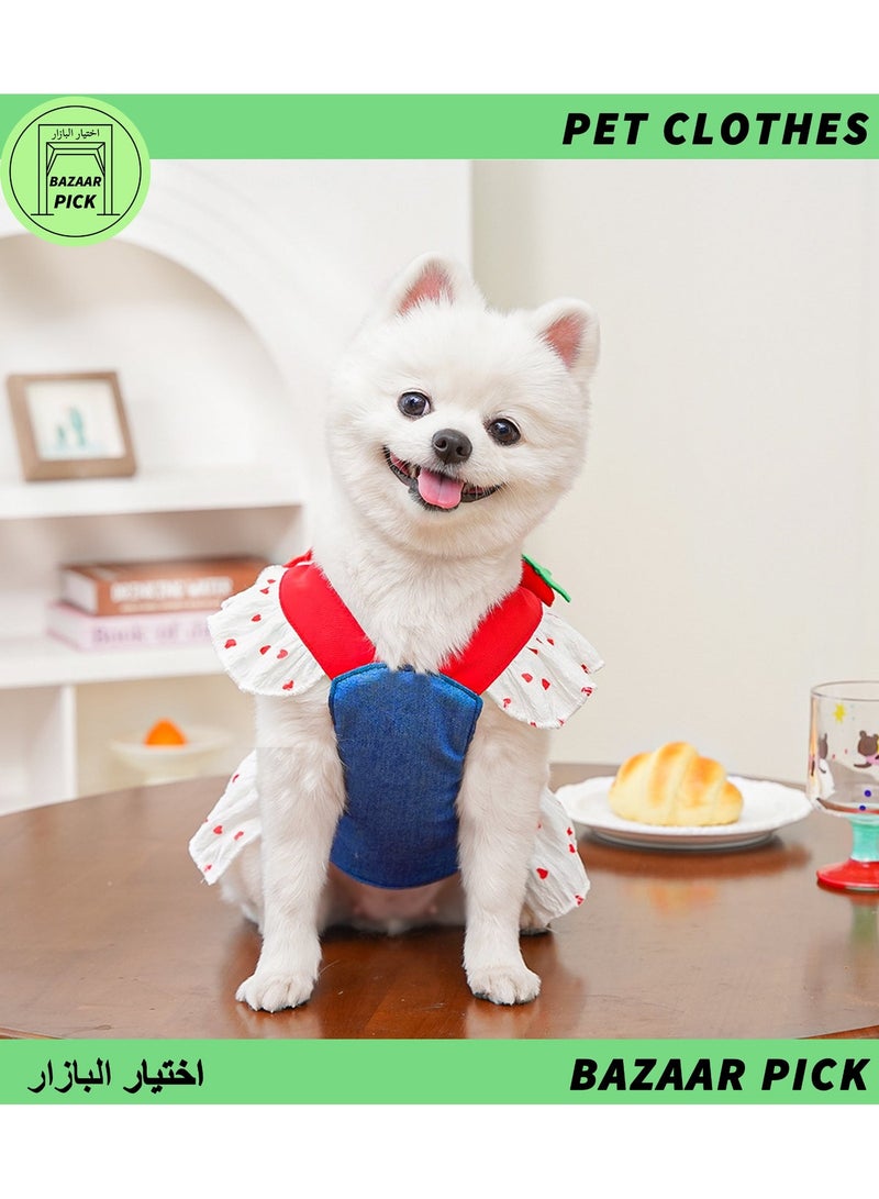 فستان دنيم كلاسيكي للحيوانات الأليفة بلون أزرق داكن - تنورة جينز قطنية متينة للكلاب والقطط، ملابس صيفية عصرية للجراء - مقاس 2XL - Image 1