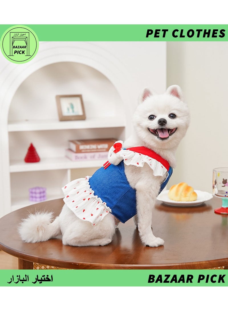 فستان دنيم كلاسيكي للحيوانات الأليفة بلون أزرق داكن - تنورة جينز قطنية متينة للكلاب والقطط، ملابس صيفية عصرية للجراء - مقاس 2XL - Image 2