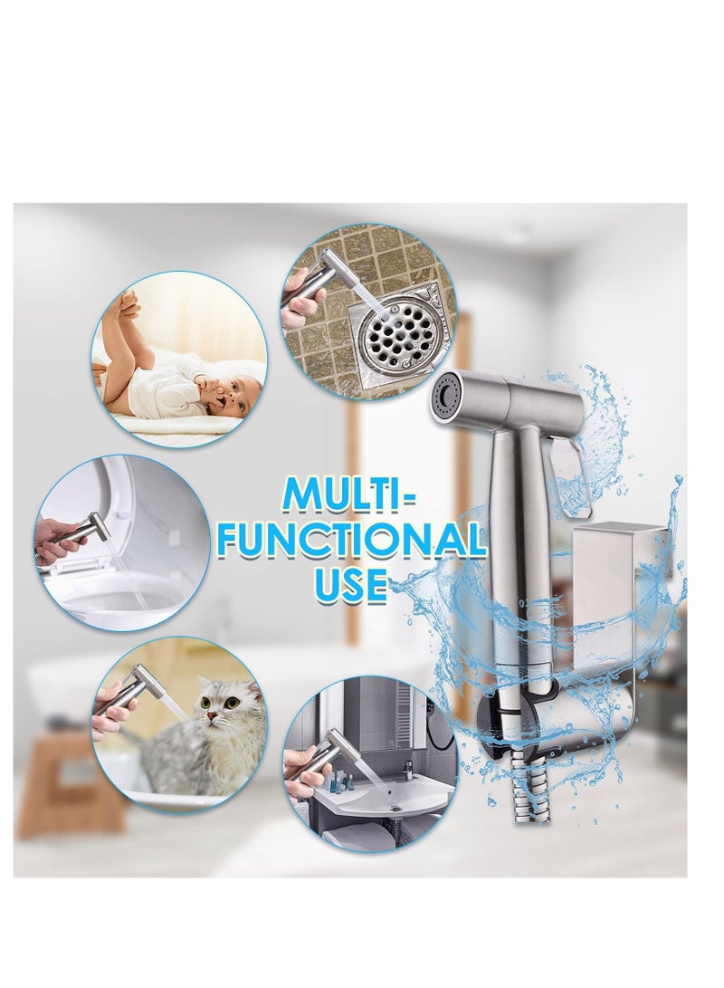 Versatile Handheld Bidet Sprayer for Toilet - Adjustable Water Pressure Control, Durable Stainless Steel Brushed Nickel, Perfect for Feminine Hygiene & Cloth Diaper Cleaning - Image 3