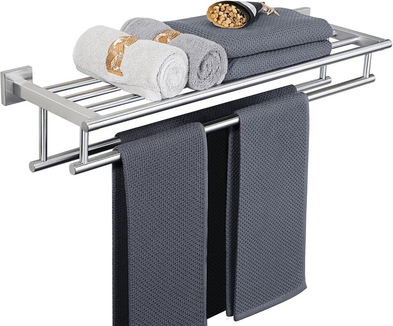 Alise Towel Rack,Towel Holder Towel Shelf with Double Towel Bars for Bathroom Lavatory,SUS 304 Stainless Steel Wall Mount Towel Hanger Storage,28 Inch Brushed Nickel,GZ8070-LS - Image 1