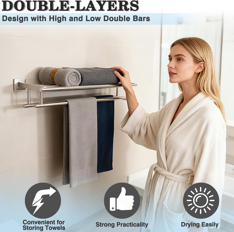Alise Towel Rack,Towel Holder Towel Shelf with Double Towel Bars for Bathroom Lavatory,SUS 304 Stainless Steel Wall Mount Towel Hanger Storage,28 Inch Brushed Nickel,GZ8070-LS - Image 3