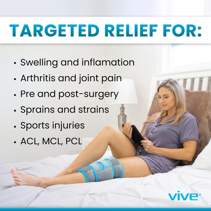 Vive Knee Ice Pack Wrap - Cold/Hot Gel Compression Brace - Heat Support Strap for Arthritis Pain, Tendonitis, ACL, Athletic Injury, Osteoarthritis, Women, Men, Running, Meniscus and Patella Surgery - Image 3