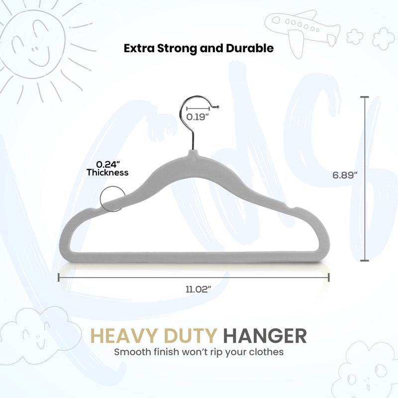 Utopia Home Kids Hangers Velvet (50 Pack) - 11 Inch Durable Baby Hangers For Closet - Perfect Toddler Hangers Non Slip For Everyday Use (Grey) - Image 2