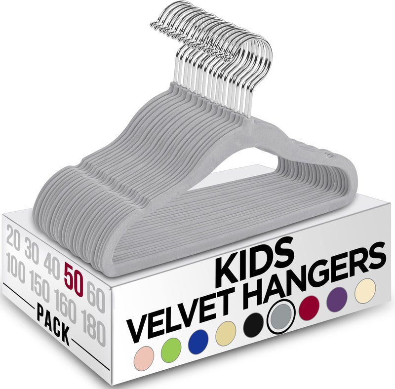 Utopia Home Kids Hangers Velvet (50 Pack) - 11 Inch Durable Baby Hangers For Closet - Perfect Toddler Hangers Non Slip For Everyday Use (Grey) - Image 1