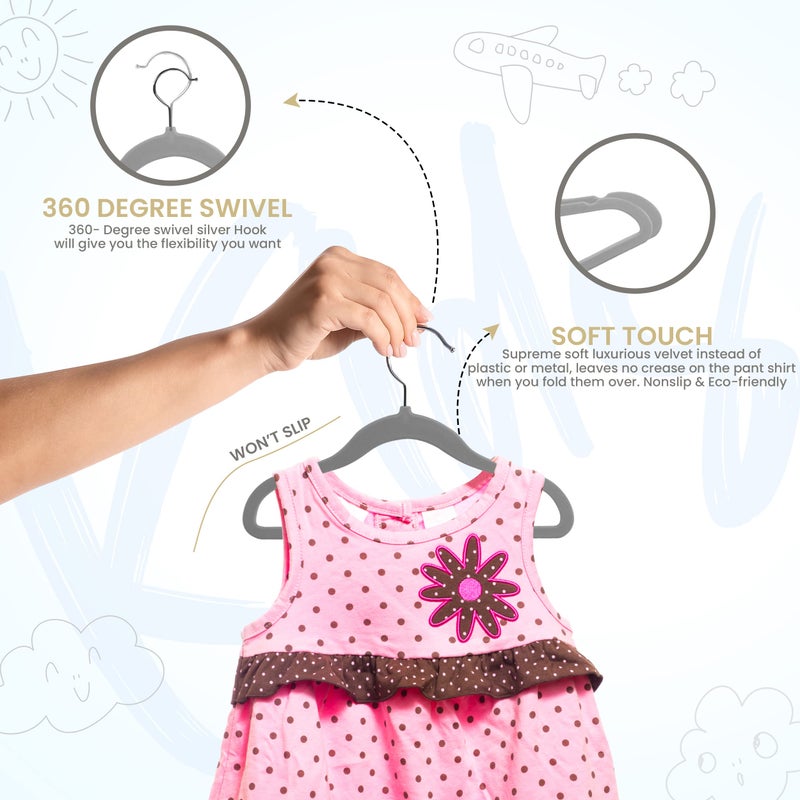 Utopia Home Kids Hangers Velvet (50 Pack) - 11 Inch Durable Baby Hangers For Closet - Perfect Toddler Hangers Non Slip For Everyday Use (Grey) - Image 3