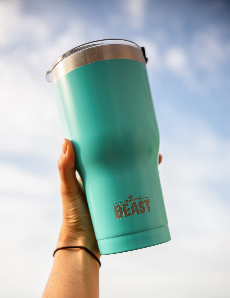 Greens Steel Beast 40 oz Tumbler Stainless Steel Vacuum Insulated Coffee Ice Cup Double Wall Travel Flask (Aquamarine Blue)  - Image 5