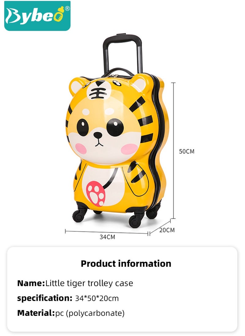 Kids Luggage,  Children Travel Suitcase on Wheels, Cute Cartoon Tiger Shaped Child Trolley Case, Hard Shell Traveling Rolling Luggages, for Boys Girls Toddler Travels and School Gift, 18 Inch