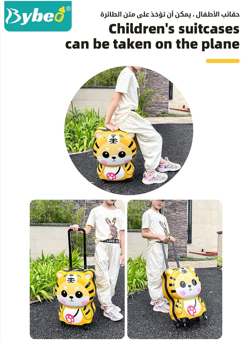 Kids Luggage,  Children Travel Suitcase on Wheels, Cute Cartoon Tiger Shaped Child Trolley Case, Hard Shell Traveling Rolling Luggages, for Boys Girls Toddler Travels and School Gift, 18 Inch