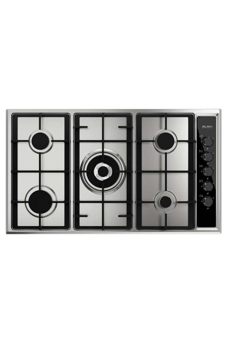 إل با - موقد غاز 90 سم 5 مناطق - شعلات غاز - شعلات مزدوجة مركزية - تحكم بالمقابض - إشعال إلكتروني - فولاذ مقاوم للصدأ - تقنية إيطالية