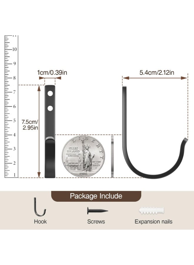 5 PCS Iron Coat Hooks - Heavy Duty J-Shaped Wall Mounted Hooks For Towels  Coats , For Bathroom Door Back Hanging, Black Home Decoration Hooks, Large Single Hook Organization Solution Black (7.5*1cm) - Image 4