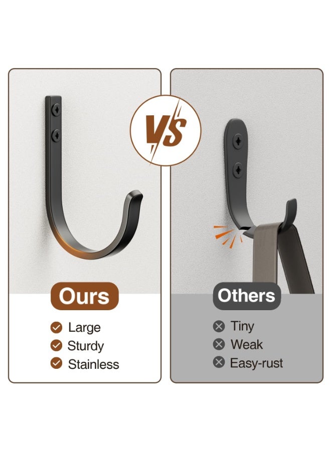 5 PCS Iron Coat Hooks - Heavy Duty J-Shaped Wall Mounted Hooks For Towels  Coats , For Bathroom Door Back Hanging, Black Home Decoration Hooks, Large Single Hook Organization Solution Black (7.5*1cm) - Image 3